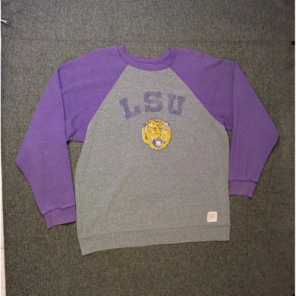 Vintage LSU Tigers University Sweatshirt NCAA Gray Purple Crewneck Mens XXL